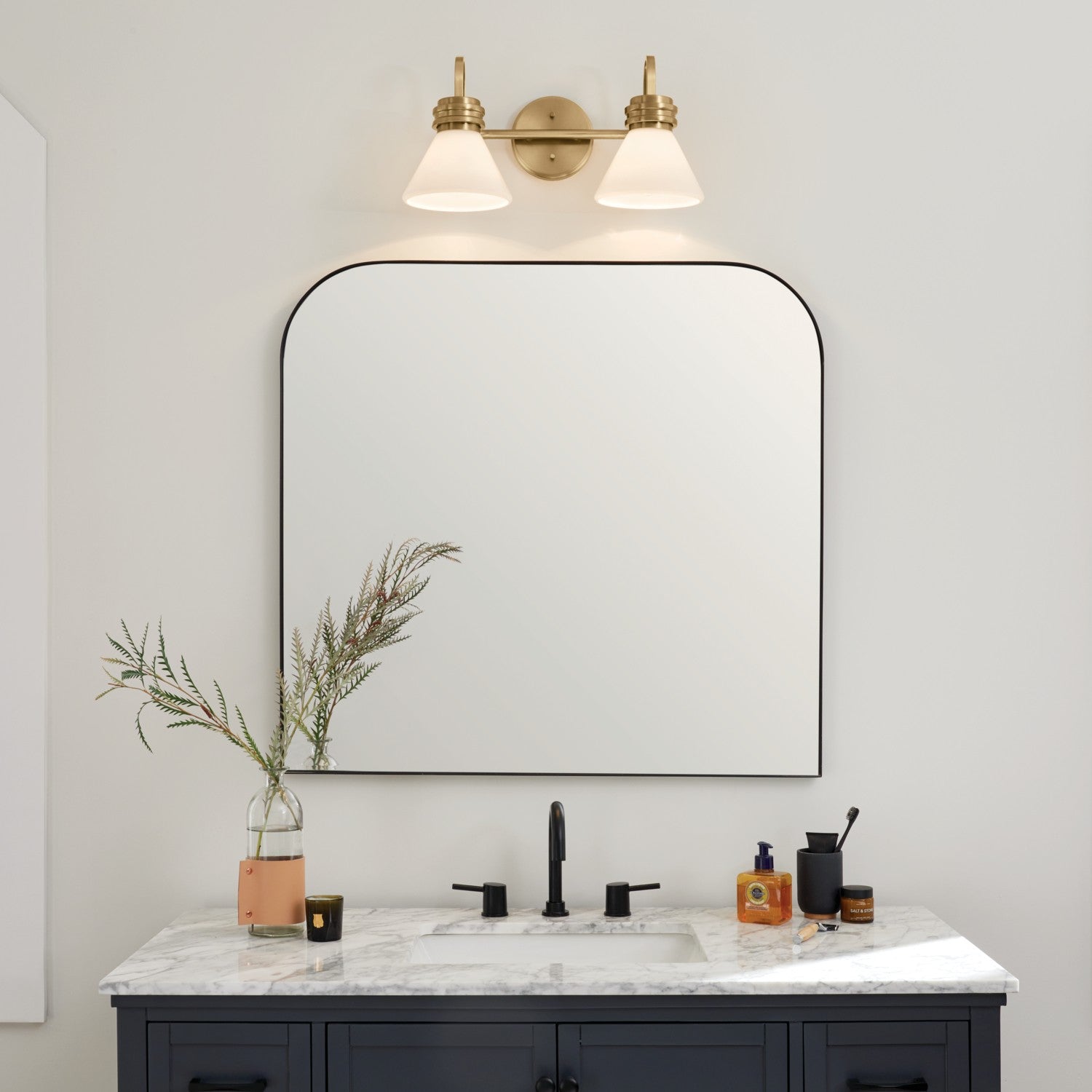 KICHLER 55154CPZ Farum 19.25 Inch 2 Light Vanity With Opal Glass In Champagne Bronze