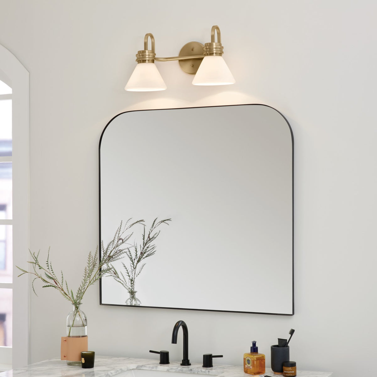 KICHLER 55154CPZ Farum 19.25 Inch 2 Light Vanity With Opal Glass In Champagne Bronze