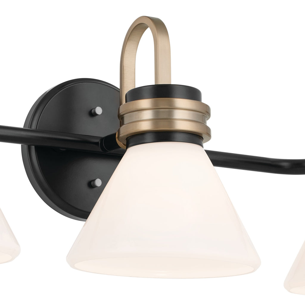 KICHLER 55155BK Farum 26 Inch 3 Light Vanity With Opal Glass In Black With Champagne Bronze