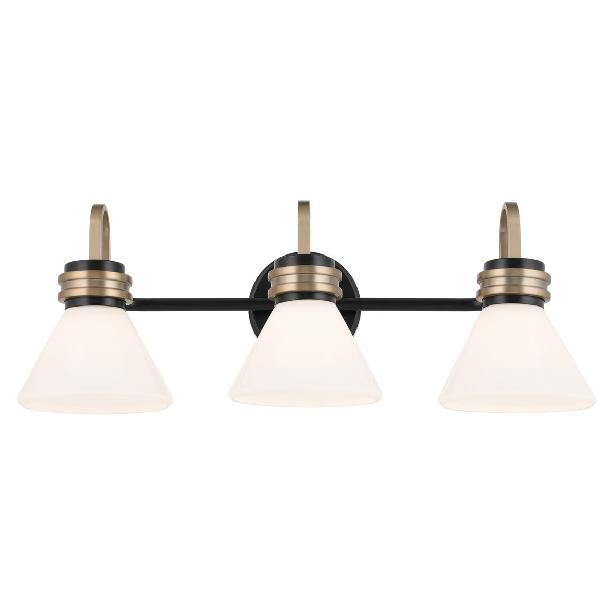 KICHLER 55155BK Farum 26 Inch 3 Light Vanity With Opal Glass In Black With Champagne Bronze