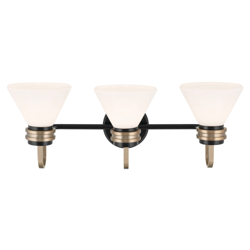 KICHLER 55155BK Farum 26 Inch 3 Light Vanity With Opal Glass In Black With Champagne Bronze