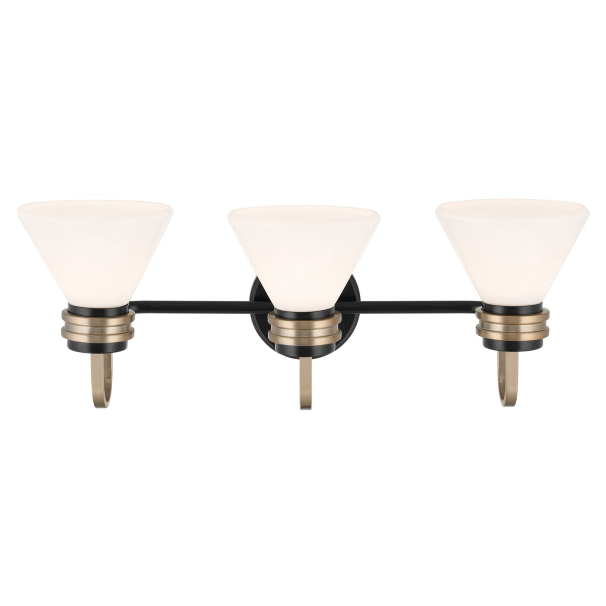 KICHLER 55155BK Farum 26 Inch 3 Light Vanity With Opal Glass In Black With Champagne Bronze