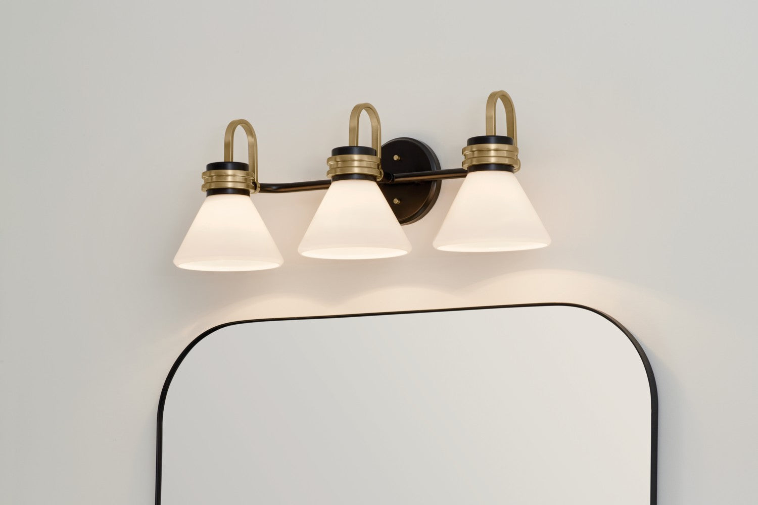 KICHLER 55155BK Farum 26 Inch 3 Light Vanity With Opal Glass In Black With Champagne Bronze