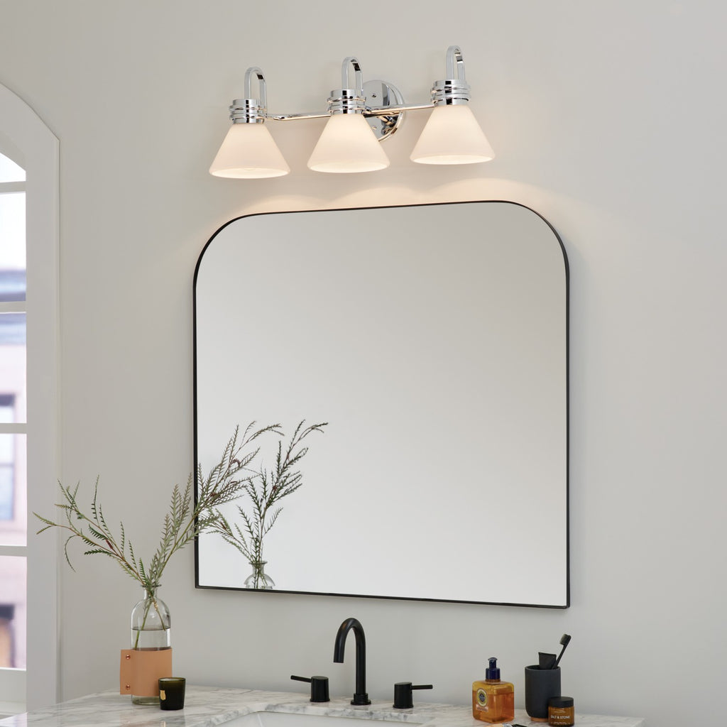 KICHLER 55155CH Farum 26 Inch 3 Light Vanity With Opal Glass In Chrome