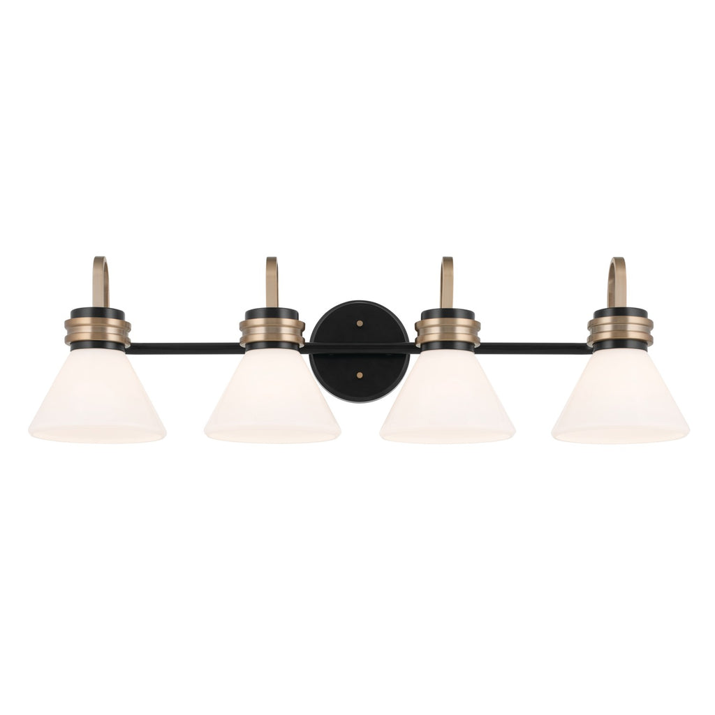 KICHLER 55156BK Farum 34 Inch 4 Light Vanity With Opal Glass In Black With Champagne Bronze