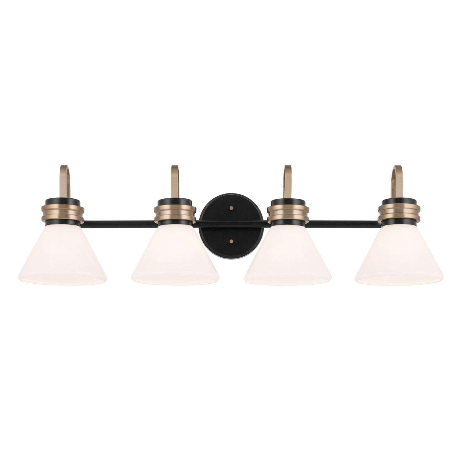 KICHLER 55156BK Farum 34 Inch 4 Light Vanity With Opal Glass In Black With Champagne Bronze