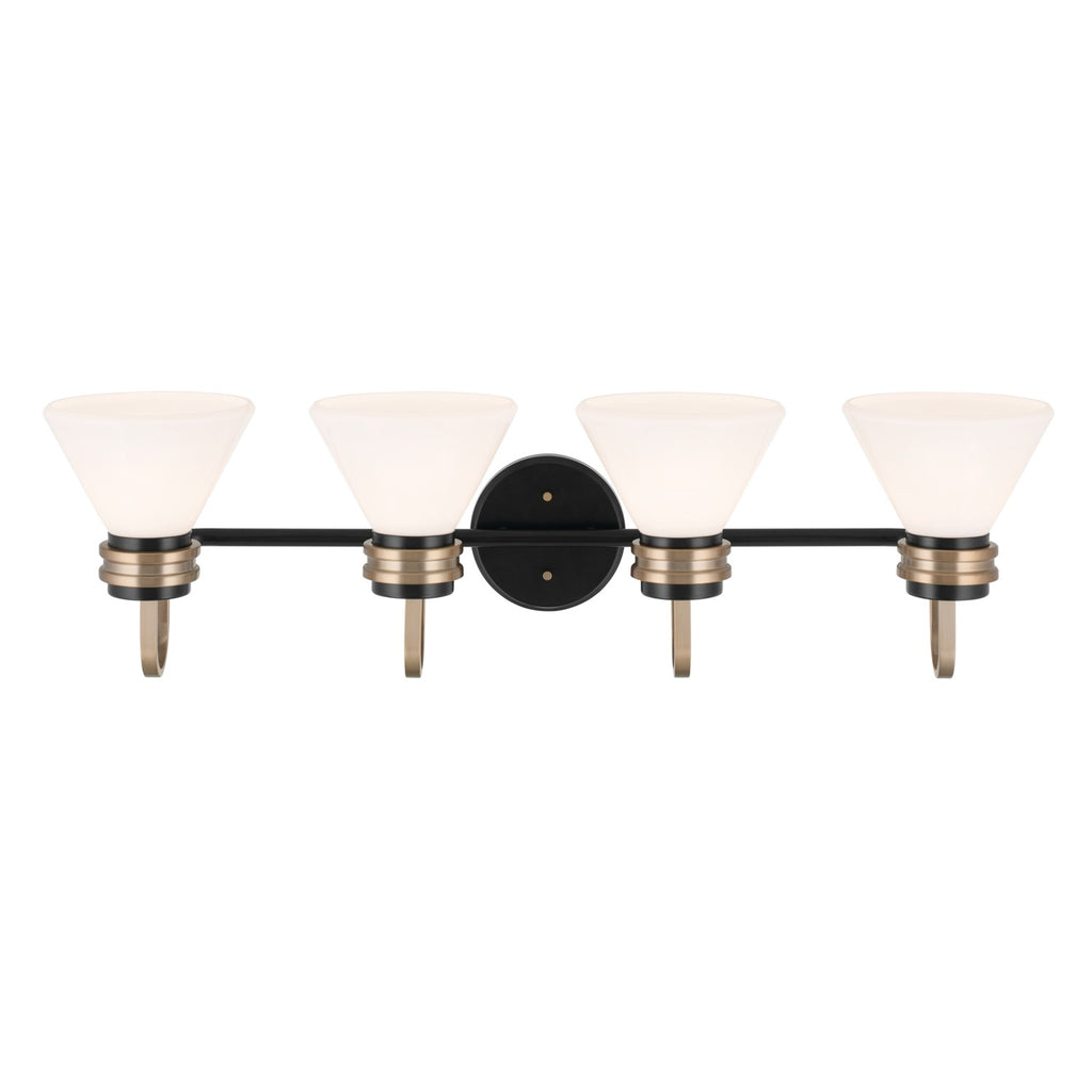 KICHLER 55156BK Farum 34 Inch 4 Light Vanity With Opal Glass In Black With Champagne Bronze