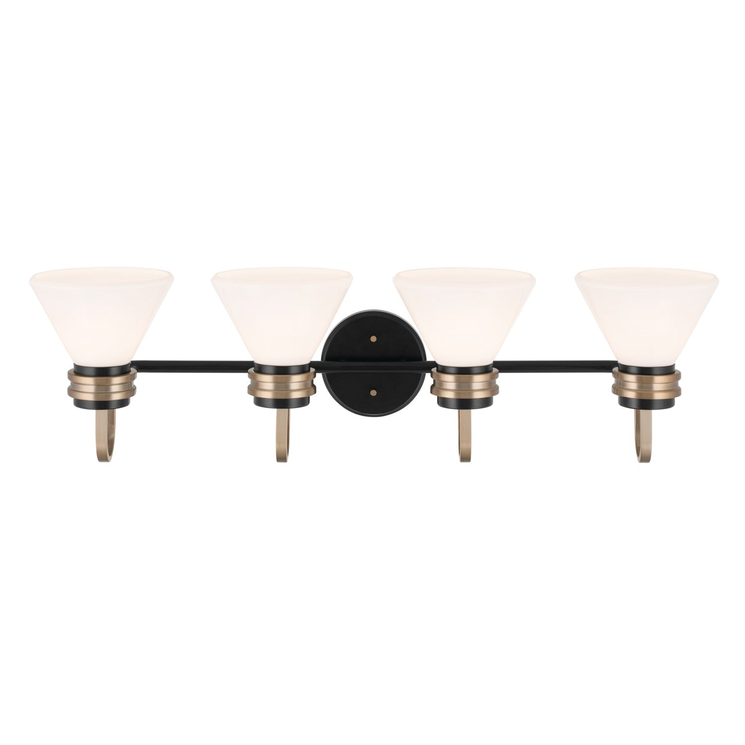 KICHLER 55156BK Farum 34 Inch 4 Light Vanity With Opal Glass In Black With Champagne Bronze