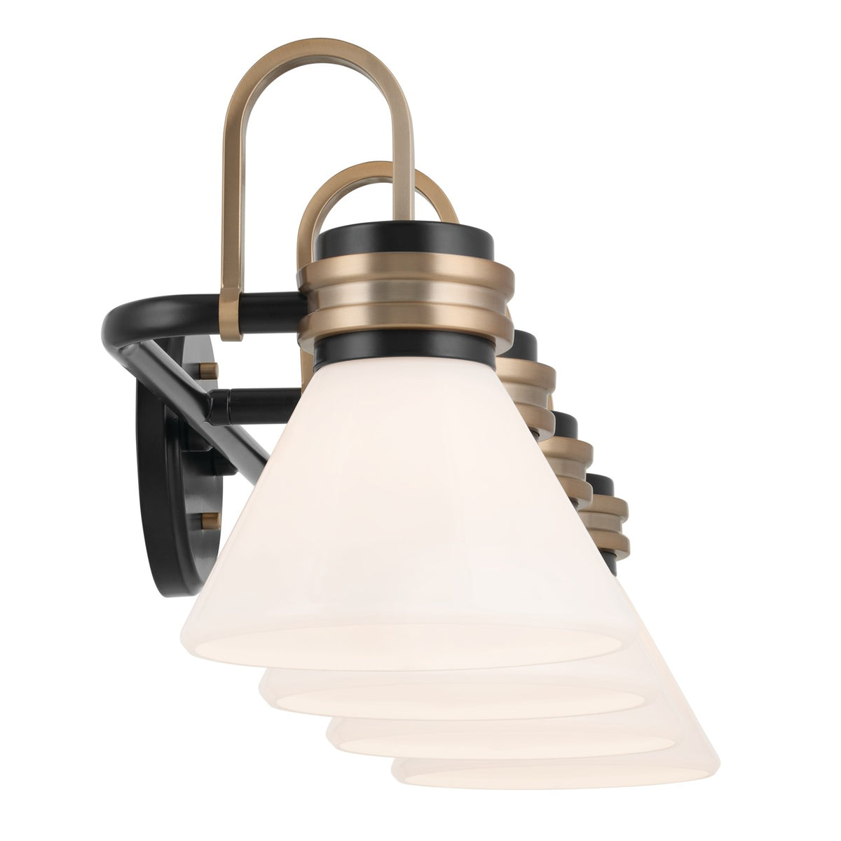 KICHLER 55156BK Farum 34 Inch 4 Light Vanity With Opal Glass In Black With Champagne Bronze