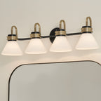 KICHLER 55156BK Farum 34 Inch 4 Light Vanity With Opal Glass In Black With Champagne Bronze