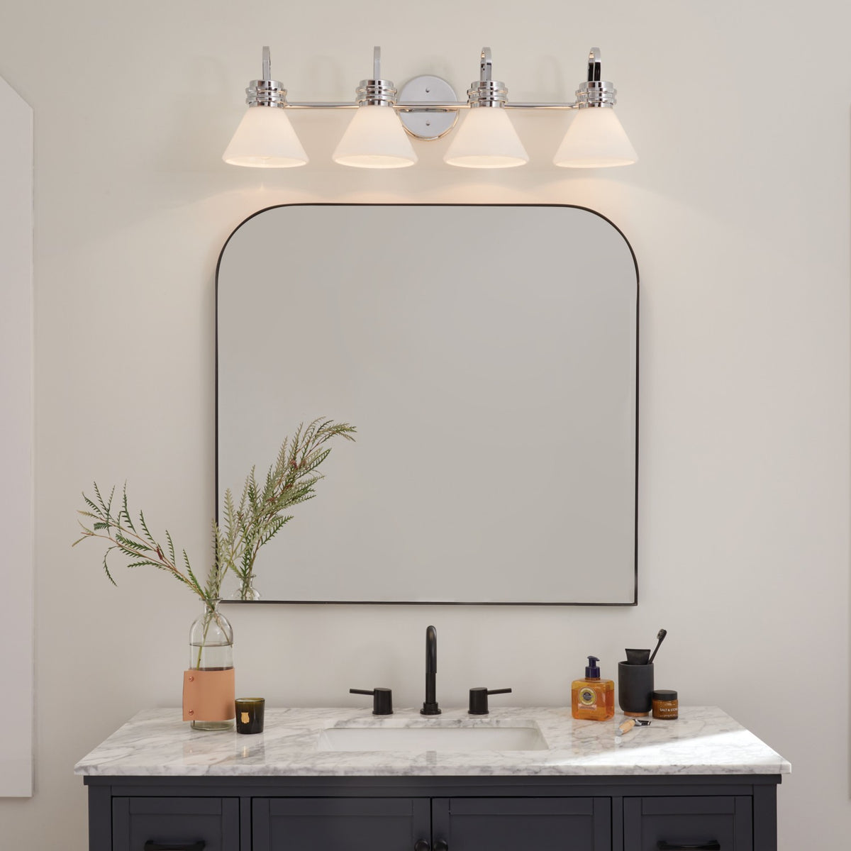 KICHLER 55156CH Farum 34 Inch 4 Light Vanity With Opal Glass In Chrome