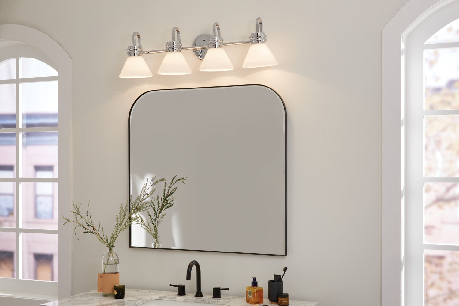 KICHLER 55156CH Farum 34 Inch 4 Light Vanity With Opal Glass In Chrome