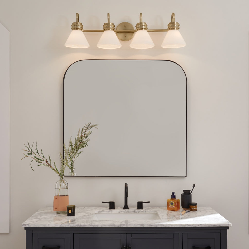 KICHLER 55156CPZ Farum 34 Inch 4 Light Vanity With Opal Glass In Champagne Bronze