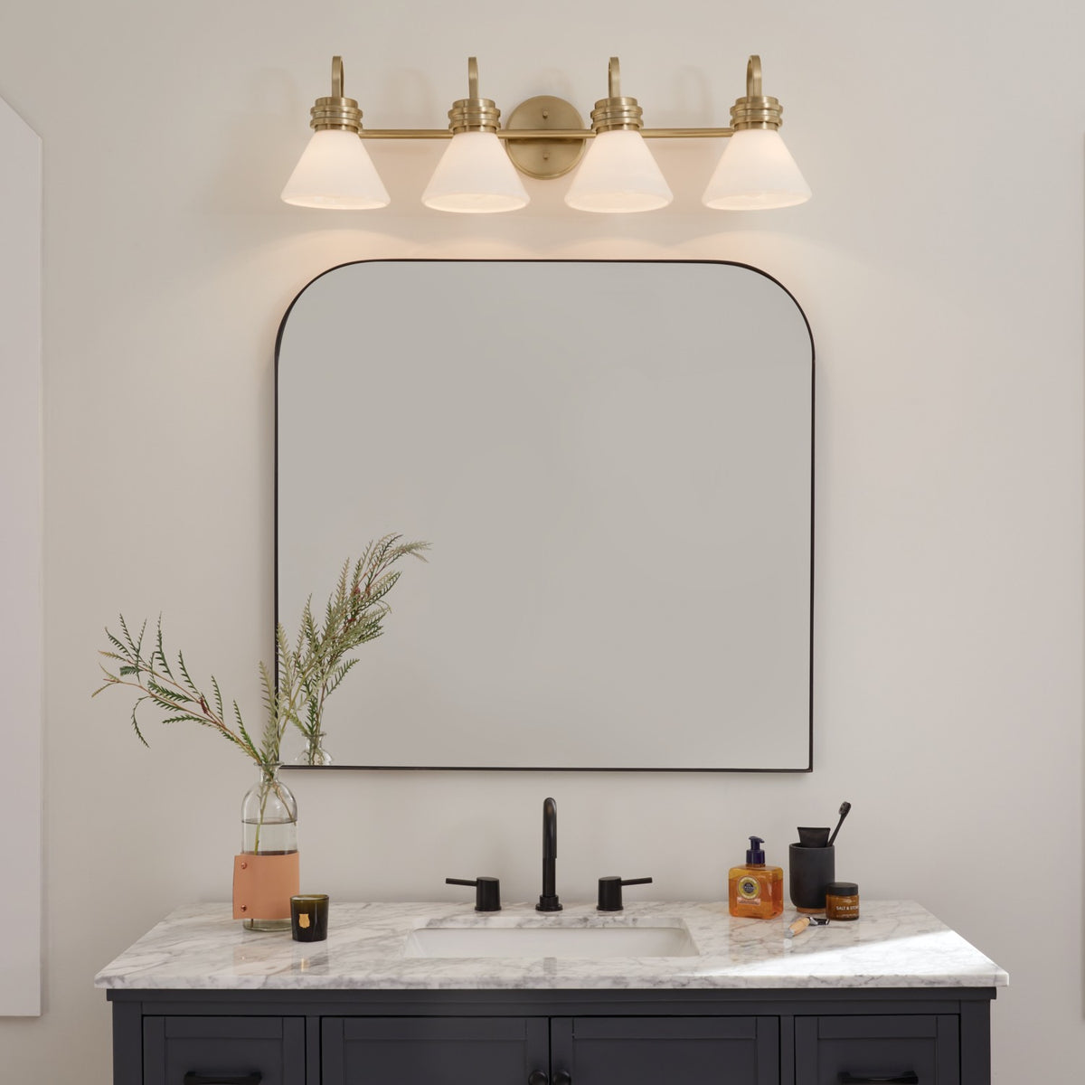 KICHLER 55156CPZ Farum 34 Inch 4 Light Vanity With Opal Glass In Champagne Bronze