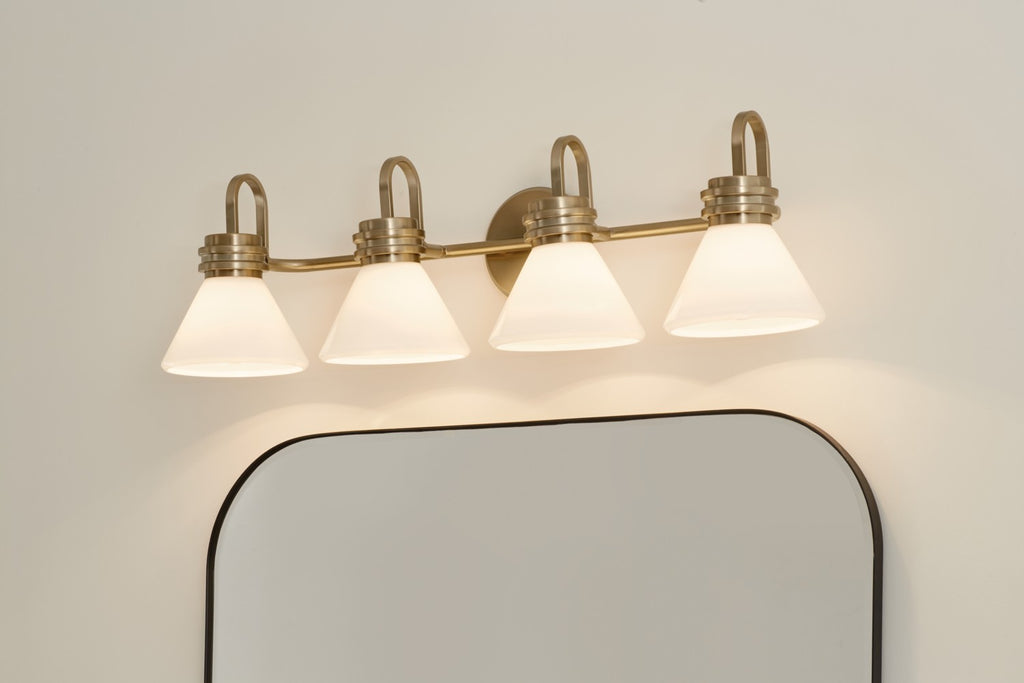 KICHLER 55156CPZ Farum 34 Inch 4 Light Vanity With Opal Glass In Champagne Bronze