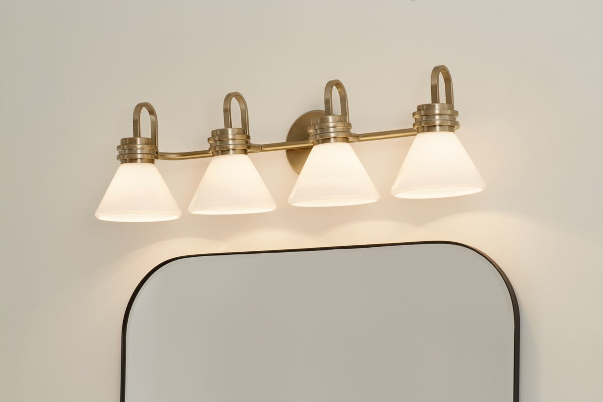 KICHLER 55156CPZ Farum 34 Inch 4 Light Vanity With Opal Glass In Champagne Bronze