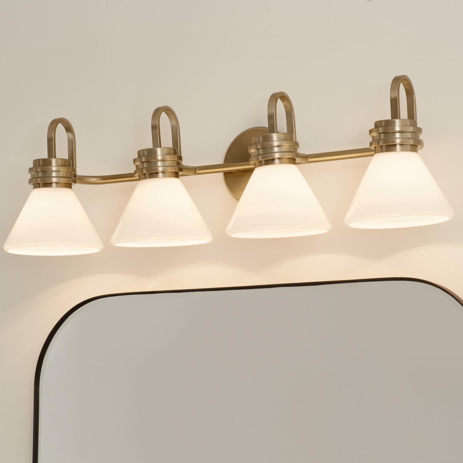 KICHLER 55156CPZ Farum 34 Inch 4 Light Vanity With Opal Glass In Champagne Bronze
