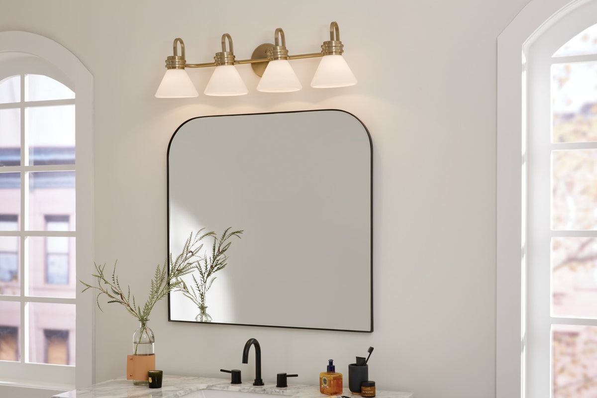KICHLER 55156CPZ Farum 34 Inch 4 Light Vanity With Opal Glass In Champagne Bronze