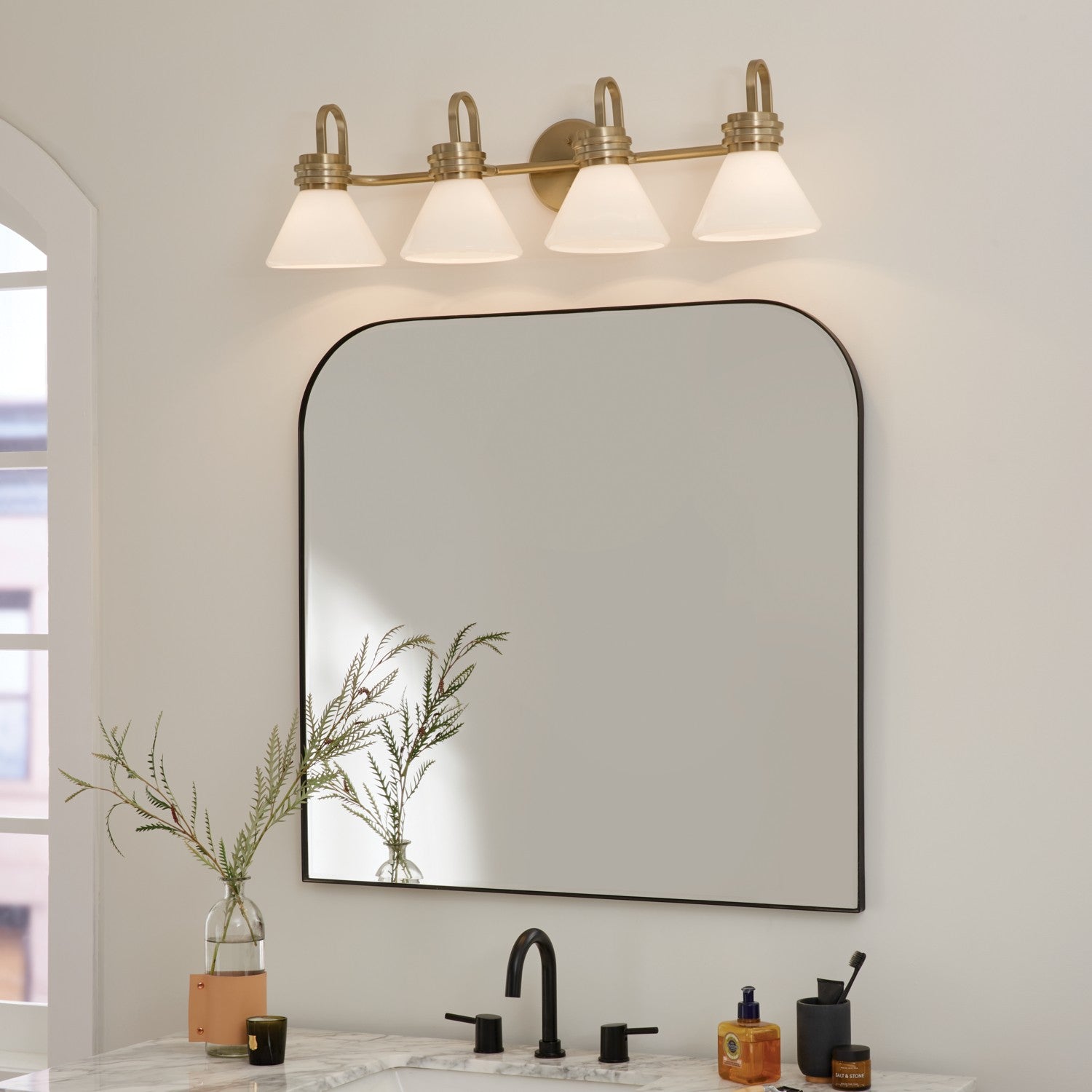 KICHLER 55156CPZ Farum 34 Inch 4 Light Vanity With Opal Glass In Champagne Bronze