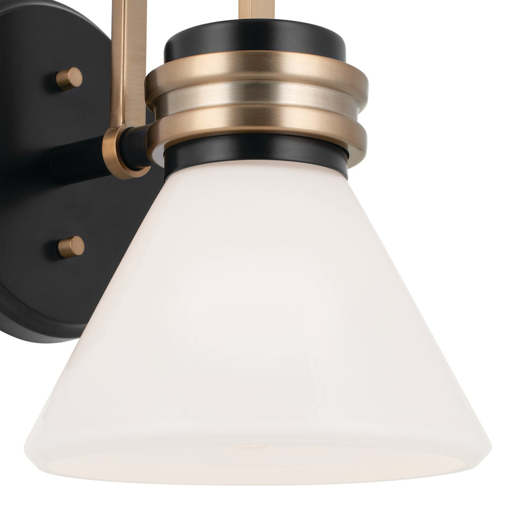 KICHLER 55153BK Farum 9.5 Inch 1 Light Wall Sconce With Opal Glass In Black With Champagne Bronze