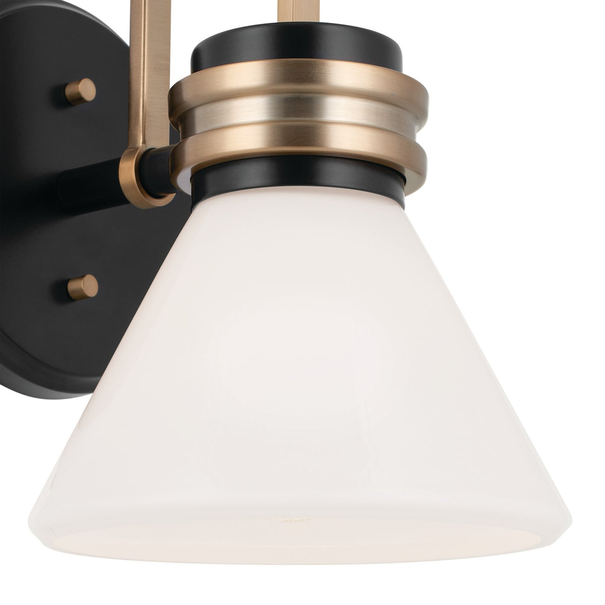 KICHLER 55153BK Farum 9.5 Inch 1 Light Wall Sconce With Opal Glass In Black With Champagne Bronze