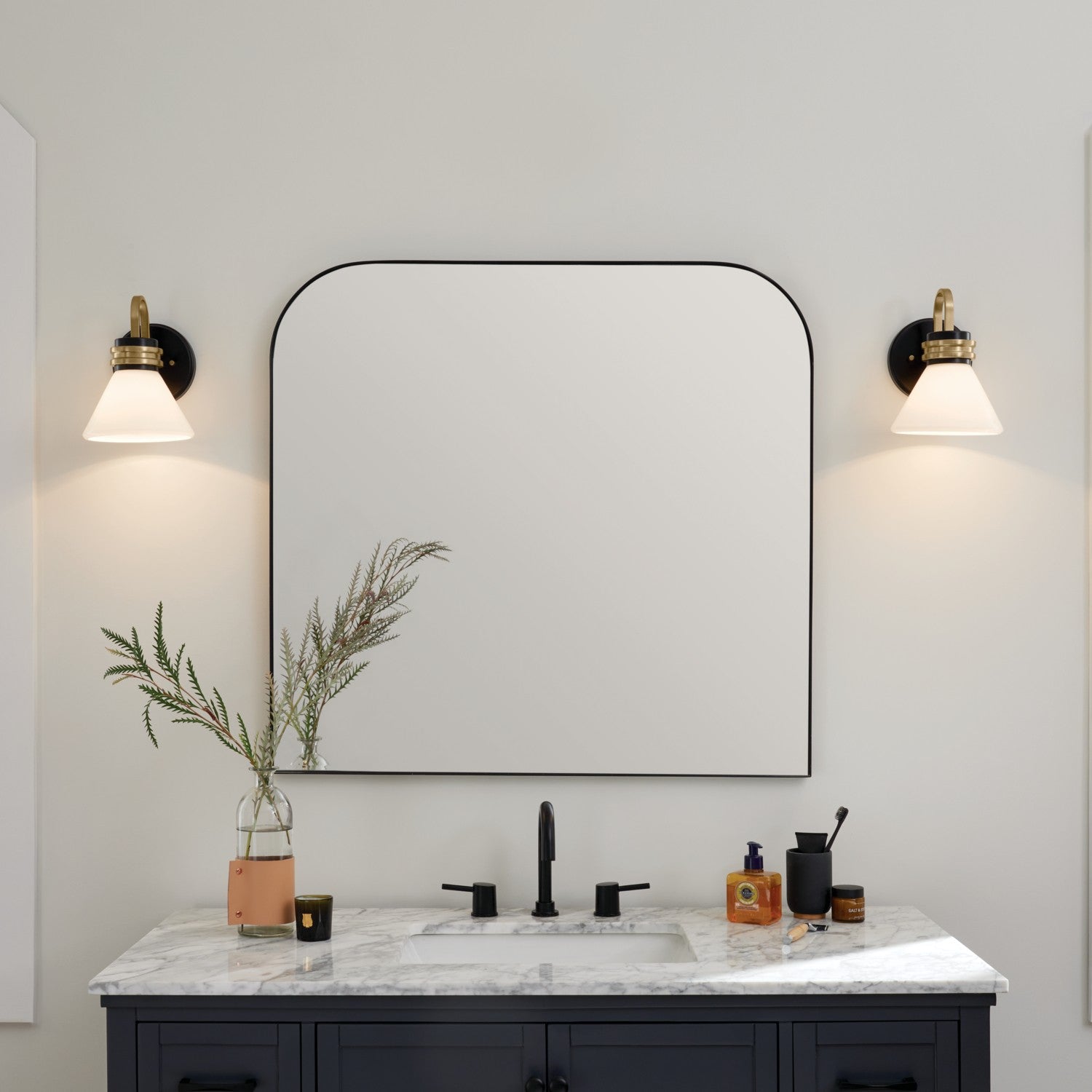 KICHLER 55153BK Farum 9.5 Inch 1 Light Wall Sconce With Opal Glass In Black With Champagne Bronze