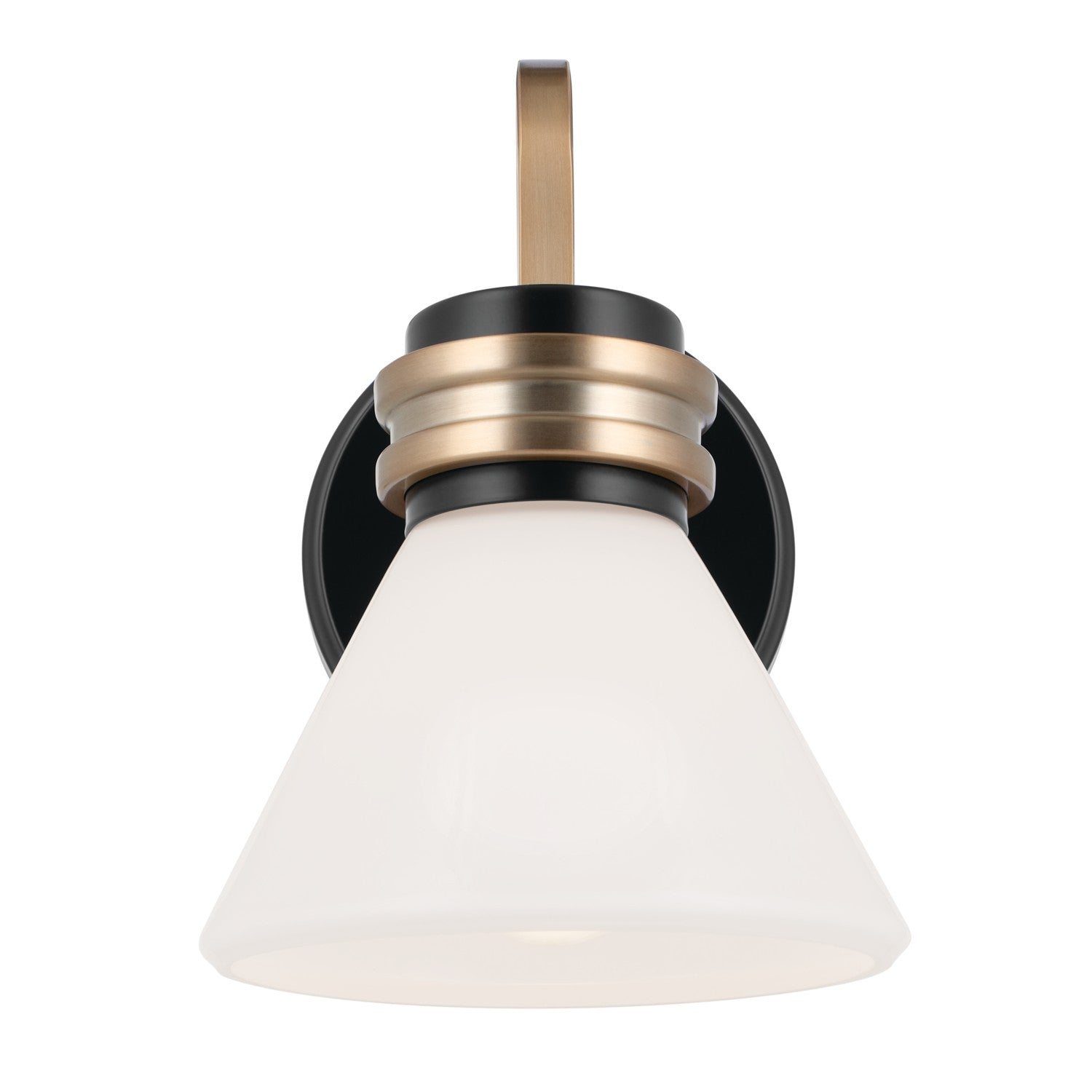 KICHLER 55153BK Farum 9.5 Inch 1 Light Wall Sconce With Opal Glass In Black With Champagne Bronze