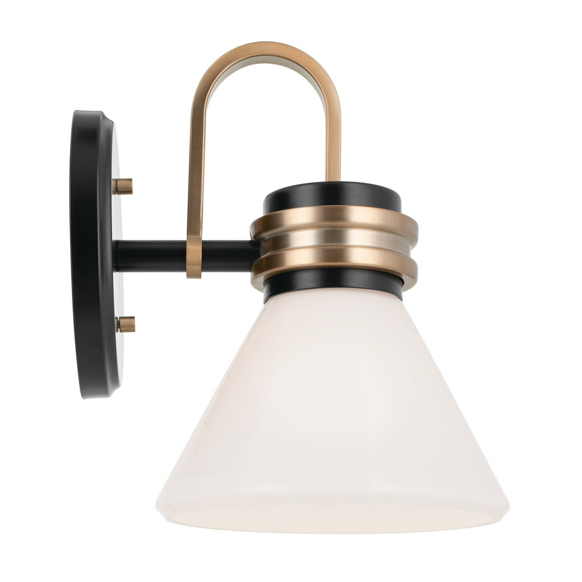 KICHLER 55153BK Farum 9.5 Inch 1 Light Wall Sconce With Opal Glass In Black With Champagne Bronze