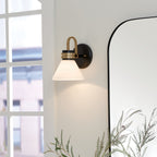 KICHLER 55153BK Farum 9.5 Inch 1 Light Wall Sconce With Opal Glass In Black With Champagne Bronze