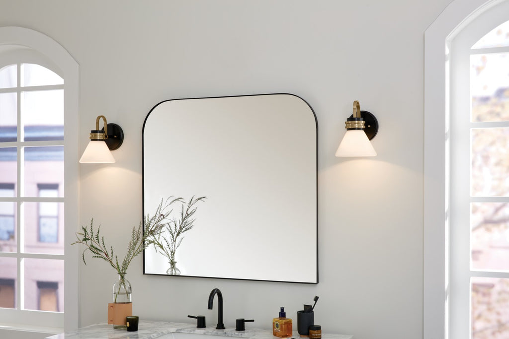 KICHLER 55153BK Farum 9.5 Inch 1 Light Wall Sconce With Opal Glass In Black With Champagne Bronze