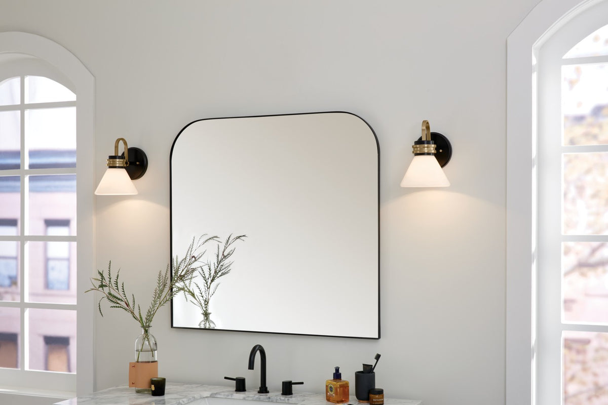 KICHLER 55153BK Farum 9.5 Inch 1 Light Wall Sconce With Opal Glass In Black With Champagne Bronze