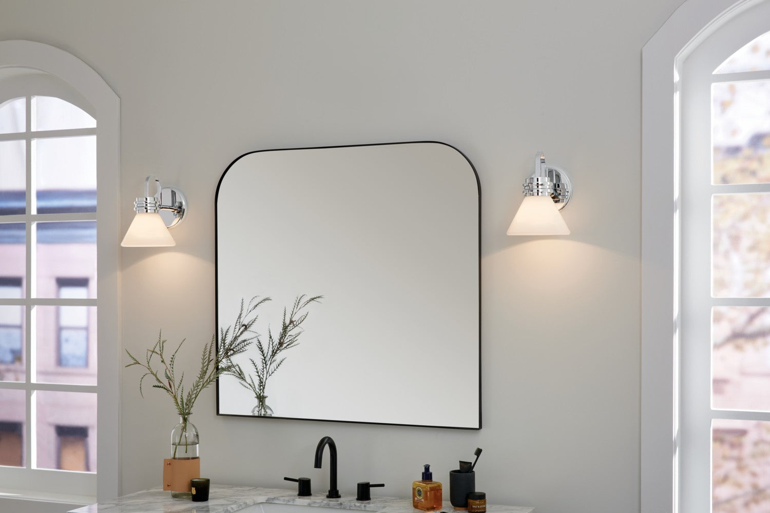 KICHLER 55153CH Farum 9.5 Inch 1 Light Wall Sconce With Opal Glass In Chrome
