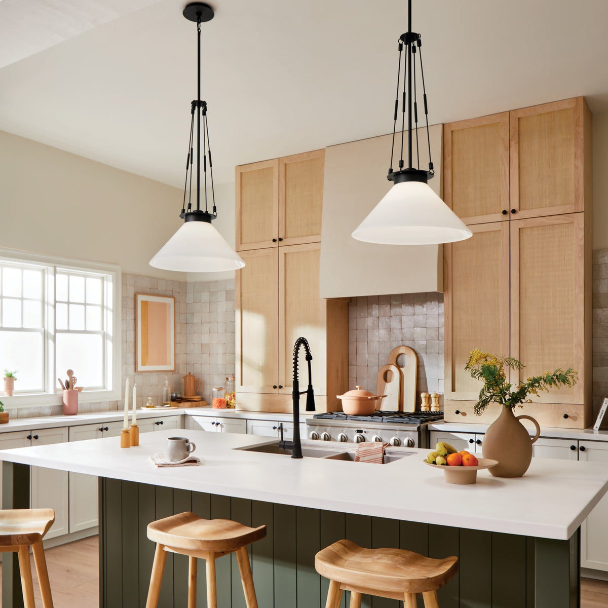 KICHLER 52581BK Albers 18.25 Inch 1 Light Pendant With Opal Glass In Black