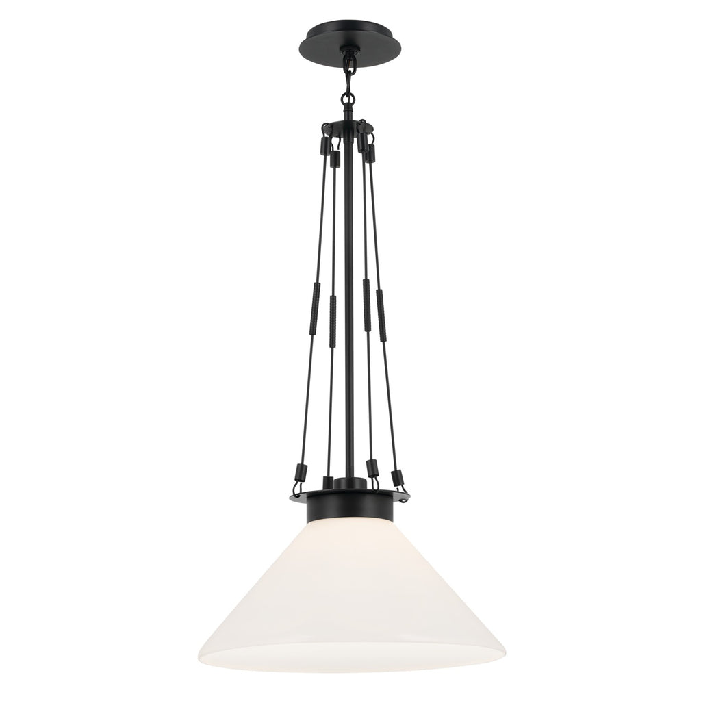 KICHLER 52581BK Albers 18.25 Inch 1 Light Pendant With Opal Glass In Black