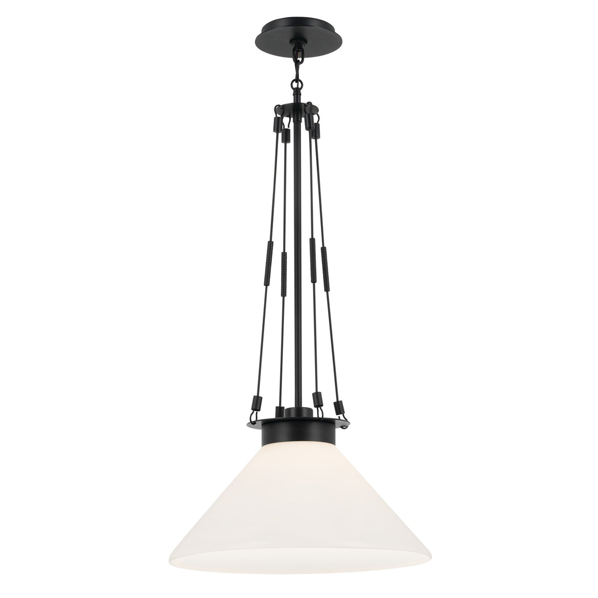 KICHLER 52581BK Albers 18.25 Inch 1 Light Pendant With Opal Glass In Black