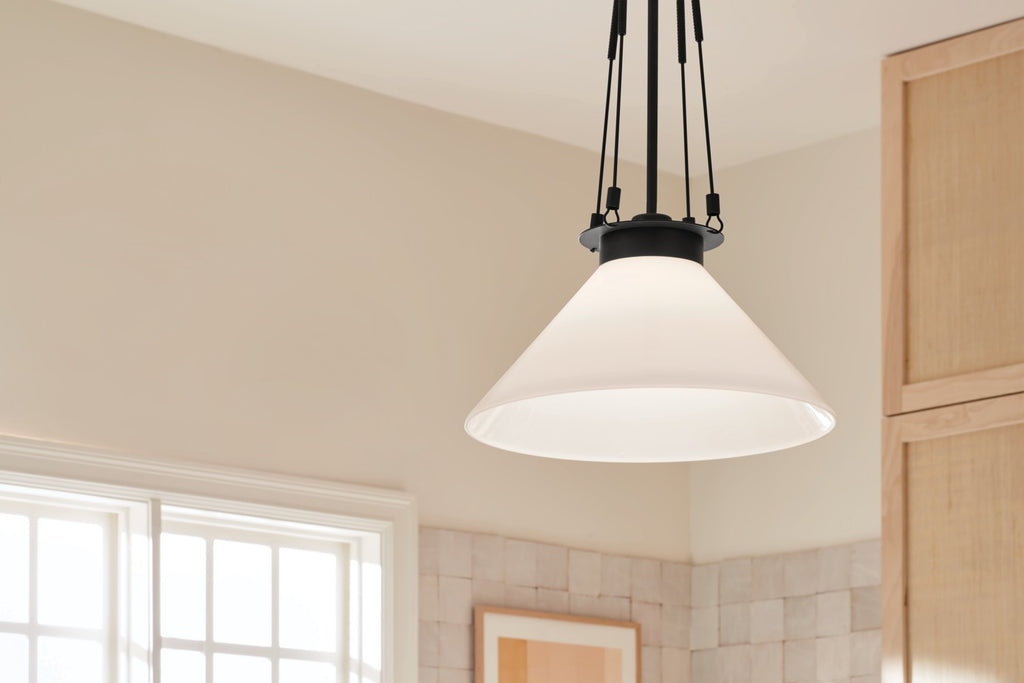 KICHLER 52581BK Albers 18.25 Inch 1 Light Pendant With Opal Glass In Black