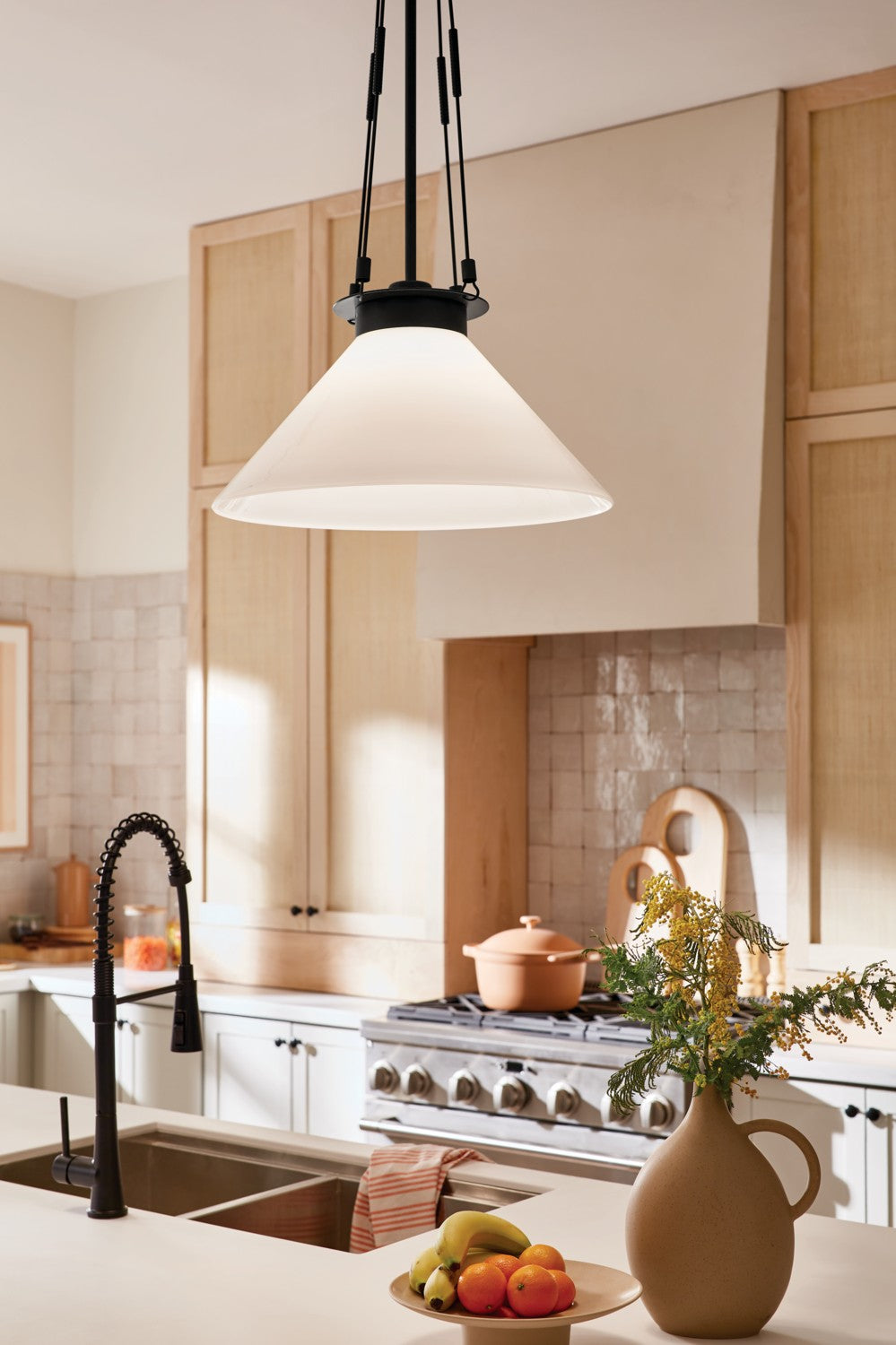 KICHLER 52581BK Albers 18.25 Inch 1 Light Pendant With Opal Glass In Black