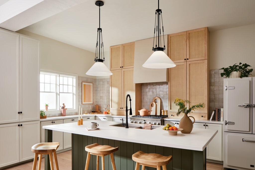 KICHLER 52581BK Albers 18.25 Inch 1 Light Pendant With Opal Glass In Black