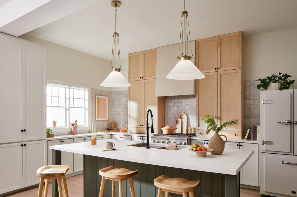 KICHLER 52581CPZ Albers 18.25 Inch 1 Light Pendant With Opal Glass In Champagne Bronze