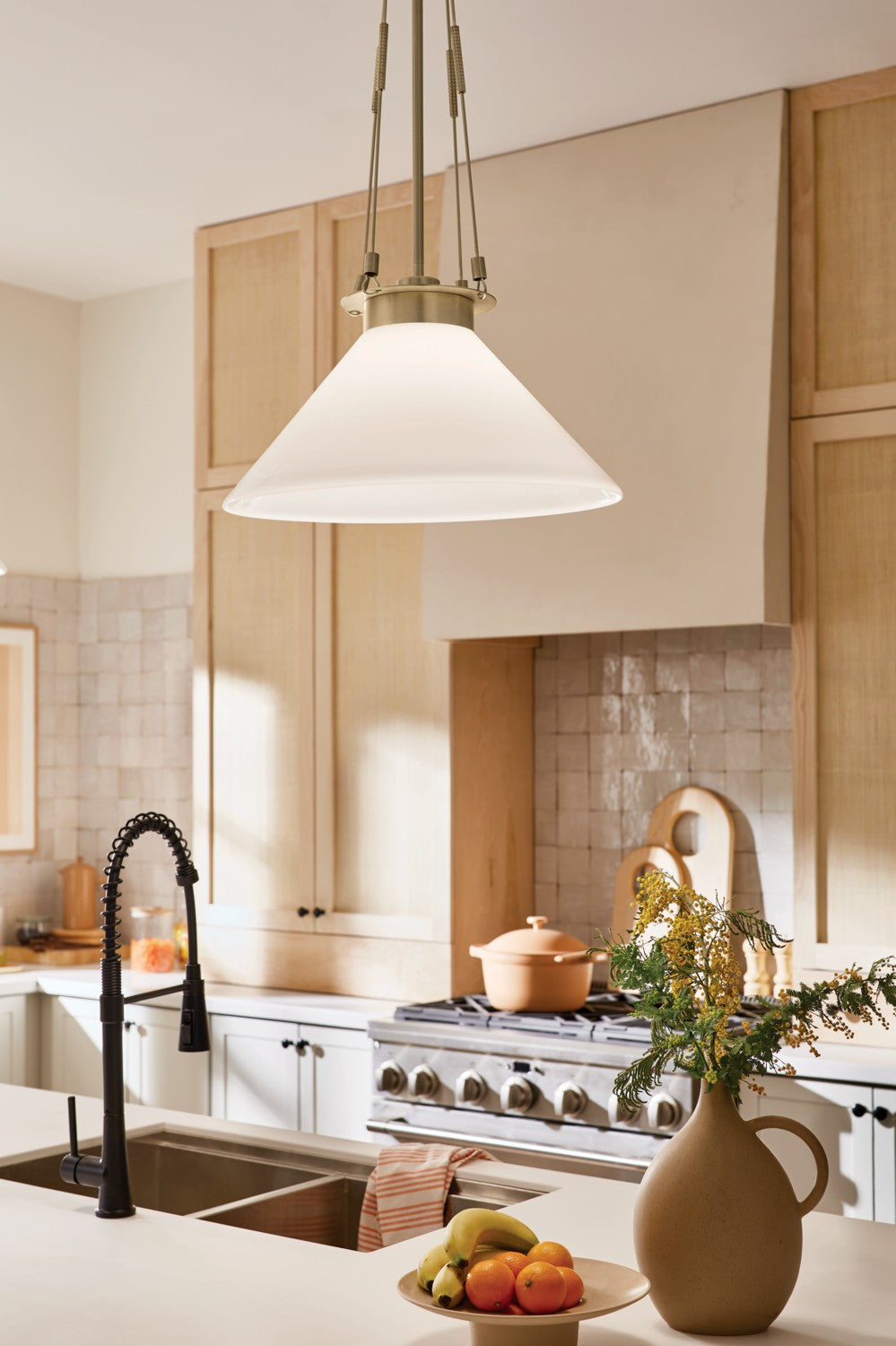 KICHLER 52581CPZ Albers 18.25 Inch 1 Light Pendant With Opal Glass In Champagne Bronze