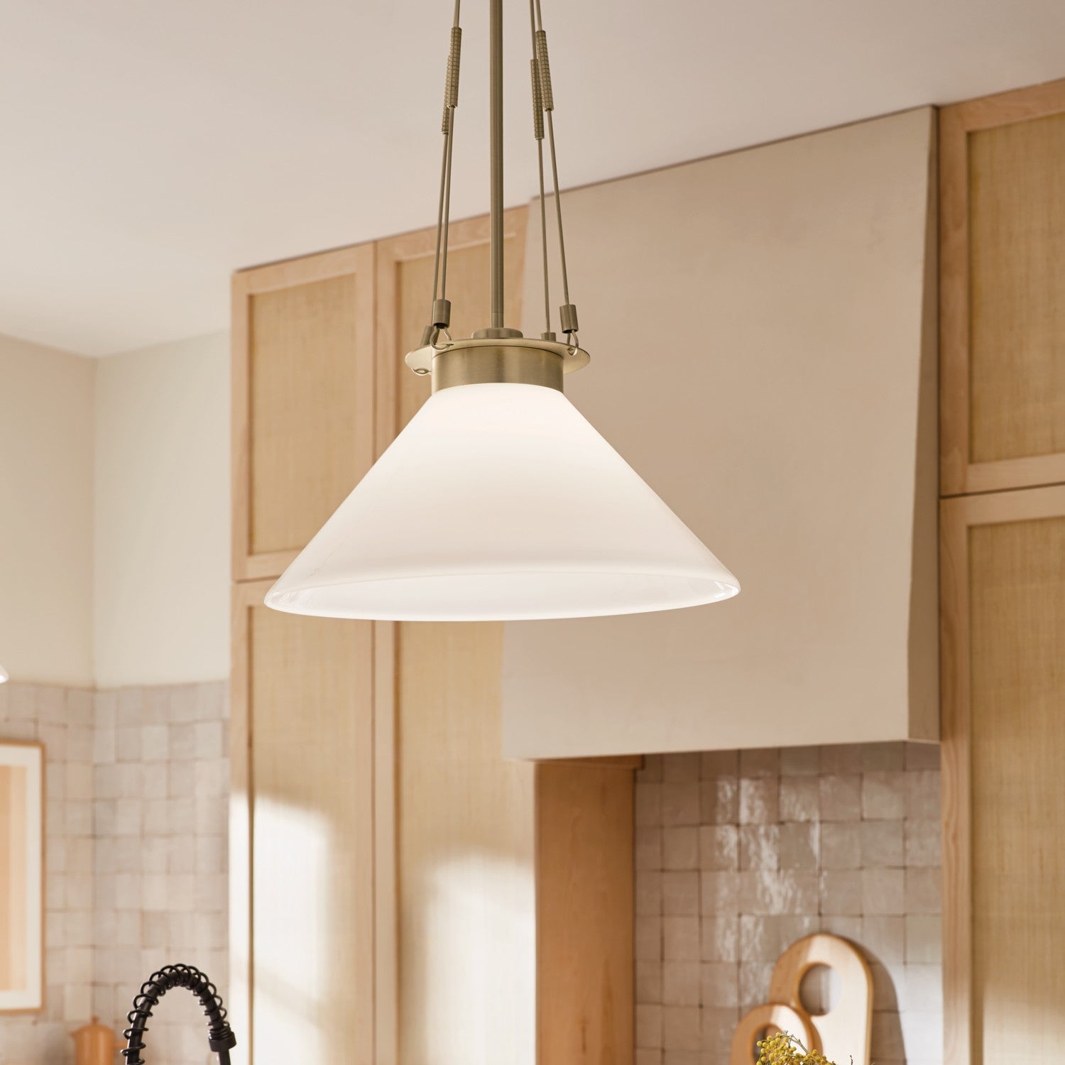 KICHLER 52581CPZ Albers 18.25 Inch 1 Light Pendant With Opal Glass In Champagne Bronze