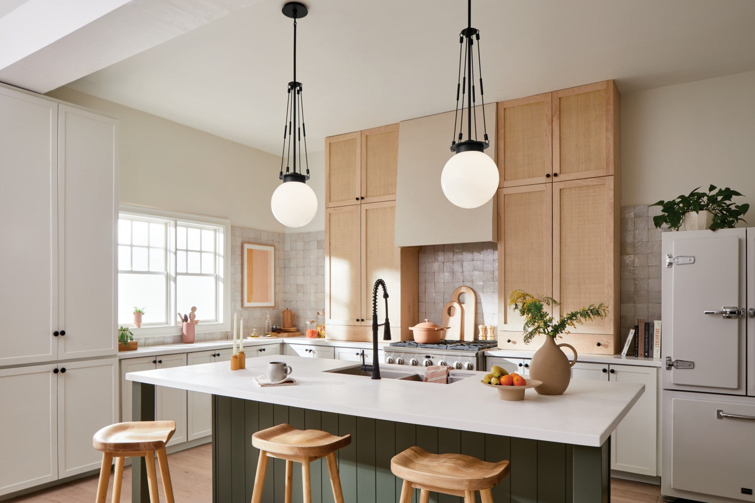 KICHLER 52582BK Albers 10.5 Inch 1 Light Pendant With Opal Glass In Black