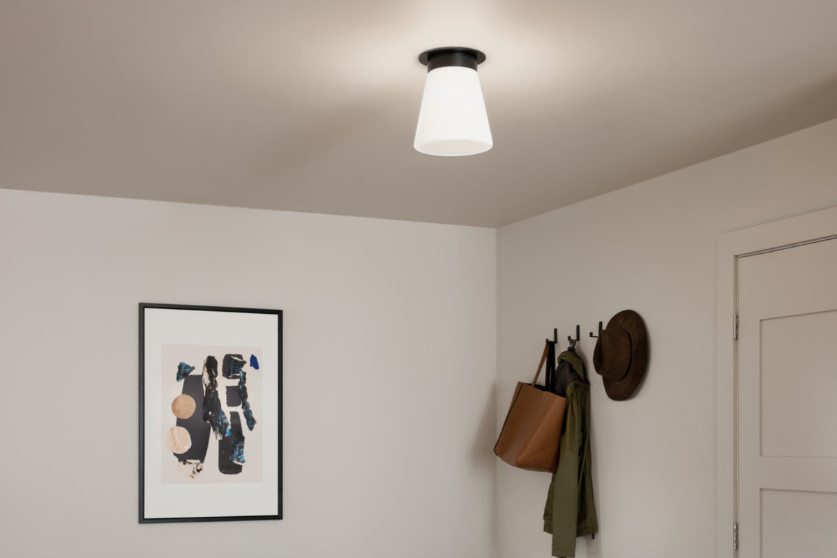 KICHLER 52585BK Albers 8.5 Inch 1 Light Flush Mount With Opal Glass In Black