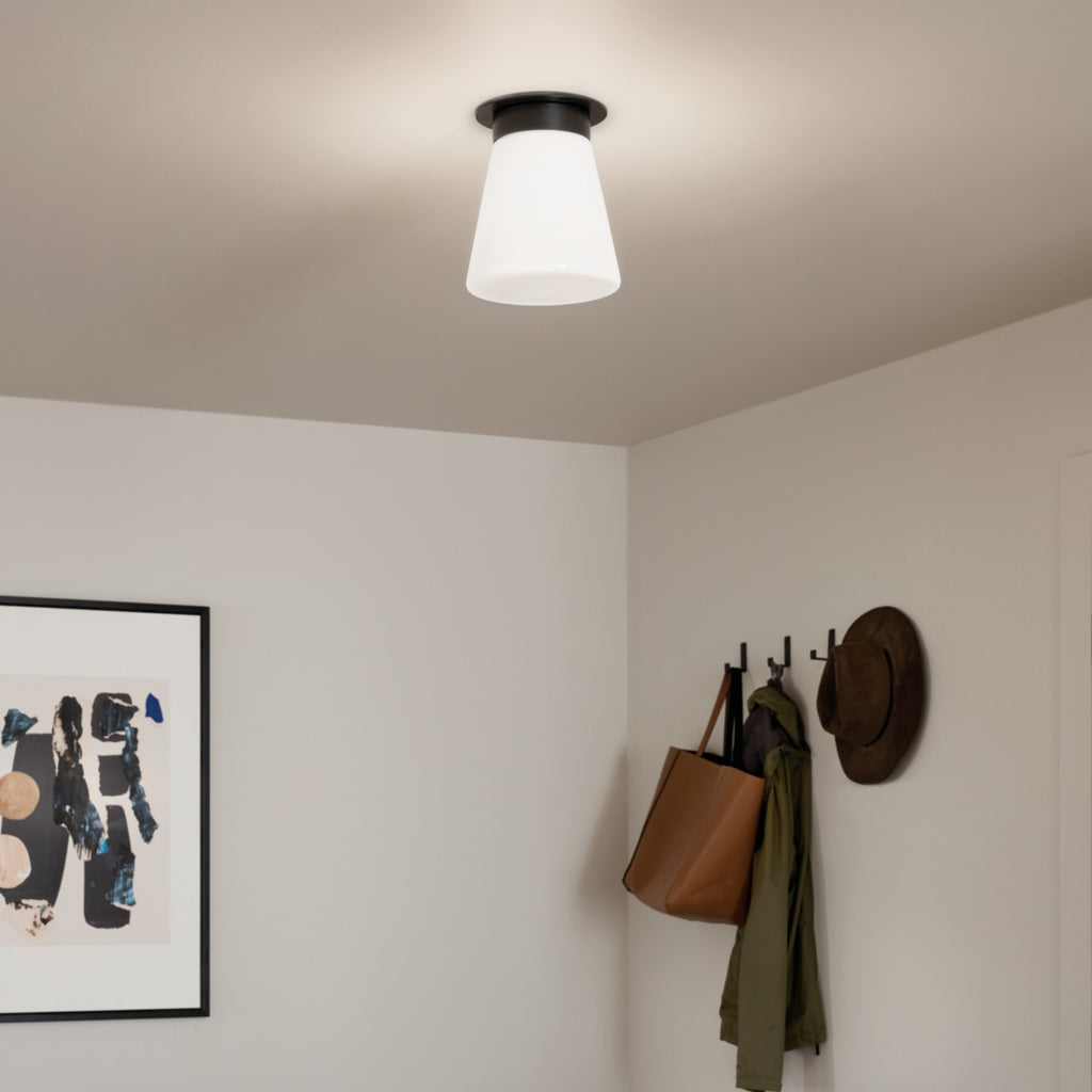 KICHLER 52585BK Albers 8.5 Inch 1 Light Flush Mount With Opal Glass In Black
