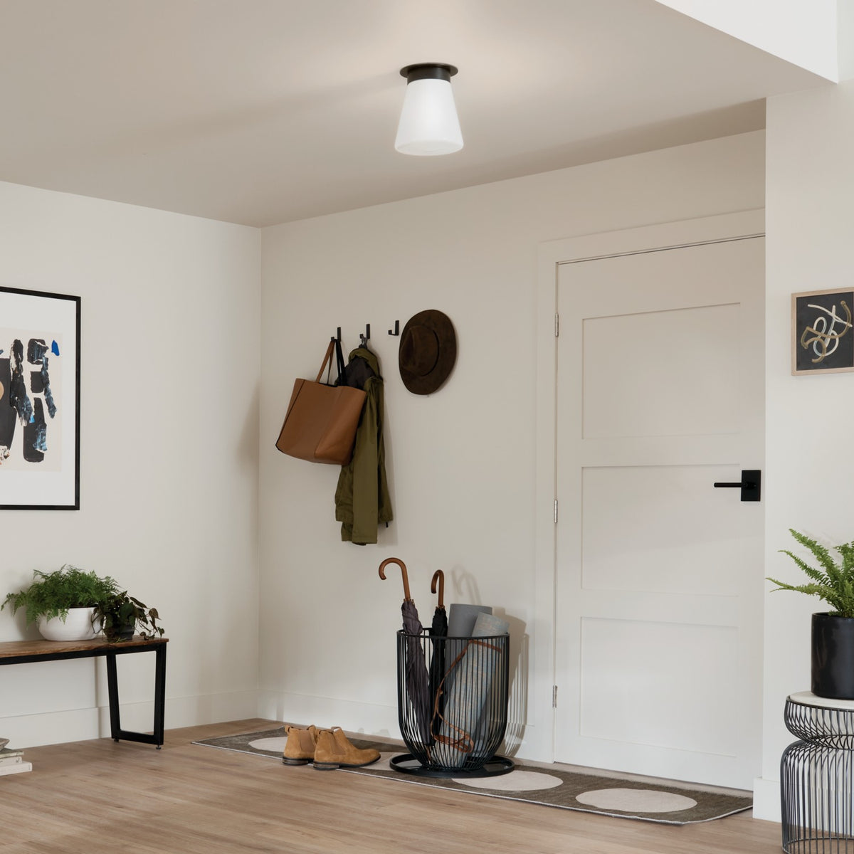 KICHLER 52585BK Albers 8.5 Inch 1 Light Flush Mount With Opal Glass In Black