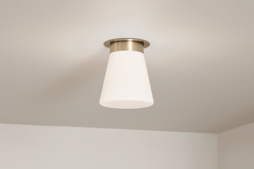 KICHLER 52585CPZ Albers 8.5 Inch 1 Light Flush Mount With Opal Glass In Champagne Bronze