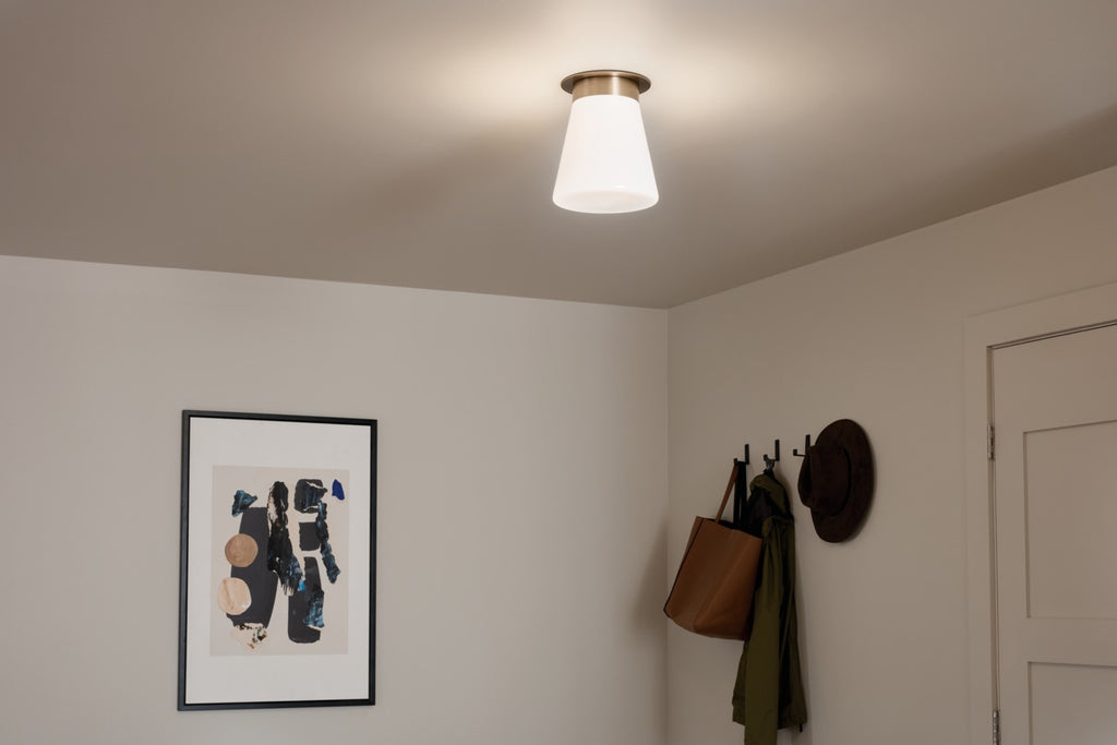 KICHLER 52585CPZ Albers 8.5 Inch 1 Light Flush Mount With Opal Glass In Champagne Bronze