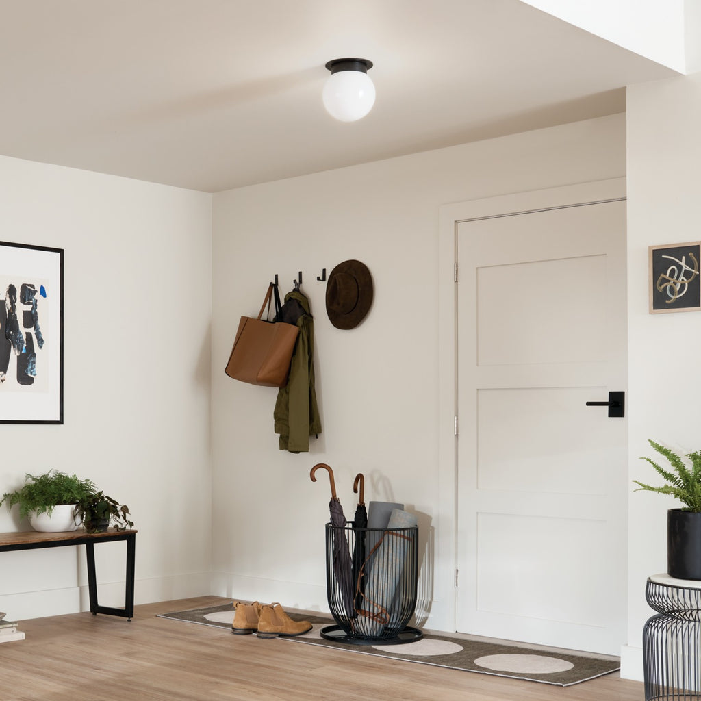 KICHLER 52586BK Albers 8.0 Inch 1 Light Flush Mount With Opal Glass In Black