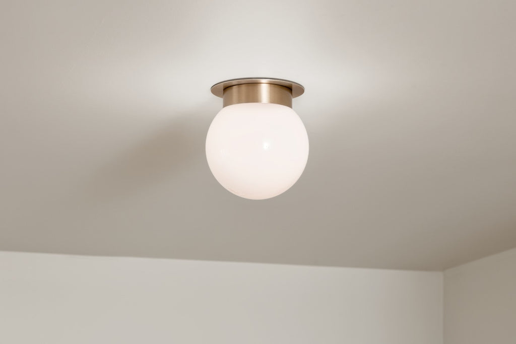 KICHLER 52586CPZ Albers 8.0 Inch 1 Light Flush Mount With Opal Glass In Champagne Bronze