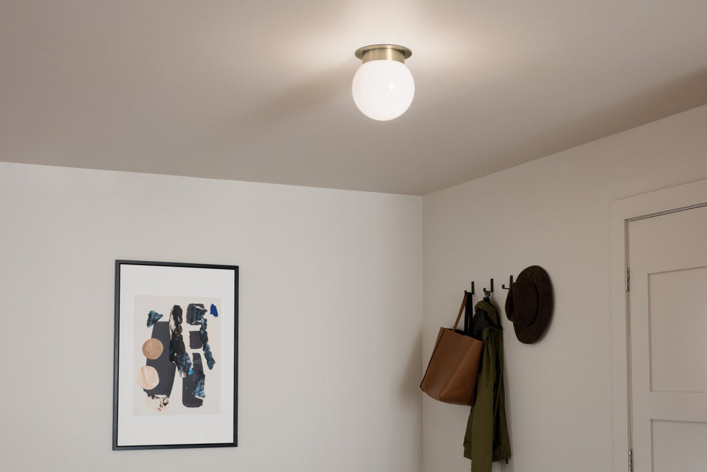 KICHLER 52586CPZ Albers 8.0 Inch 1 Light Flush Mount With Opal Glass In Champagne Bronze
